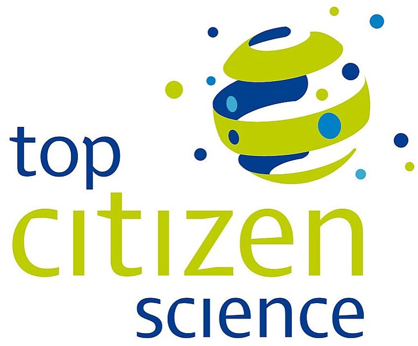 Top-citizen-science-Logo mit grüner und blauer Schrift