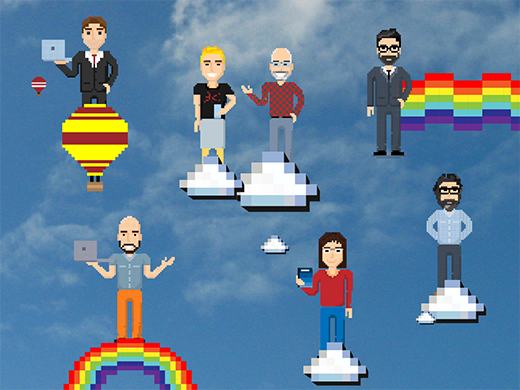 illustration of several 16-bit avatars